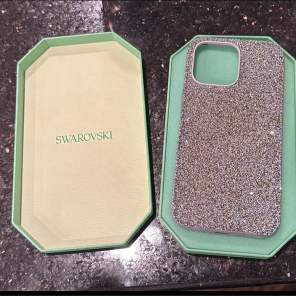 Swarovski Silver Phone Case with Glitter Design for iPhone 14 Pro Max